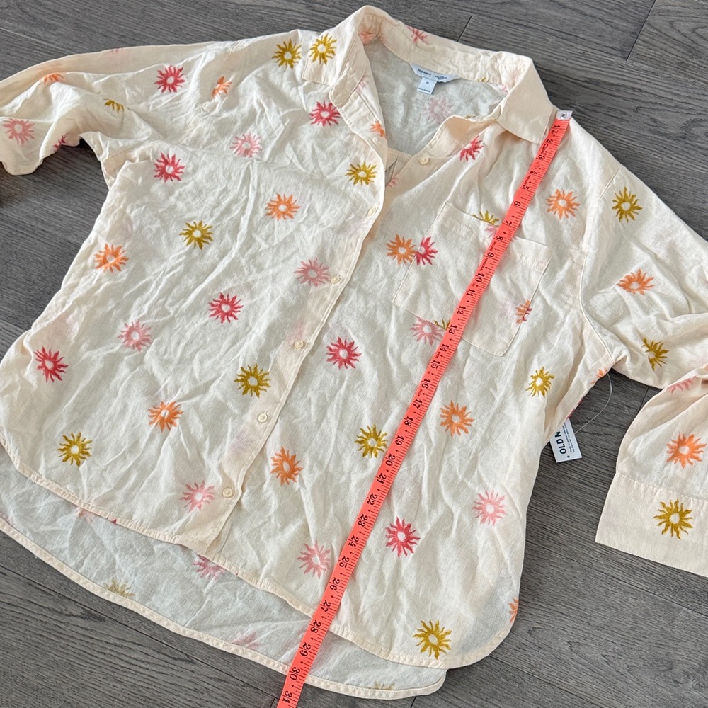 🌼OLD NAVY🌼 NWT Peachy Cream Floral Linen Shirt and Shorts Set, Size XL - Picture 6 of 13